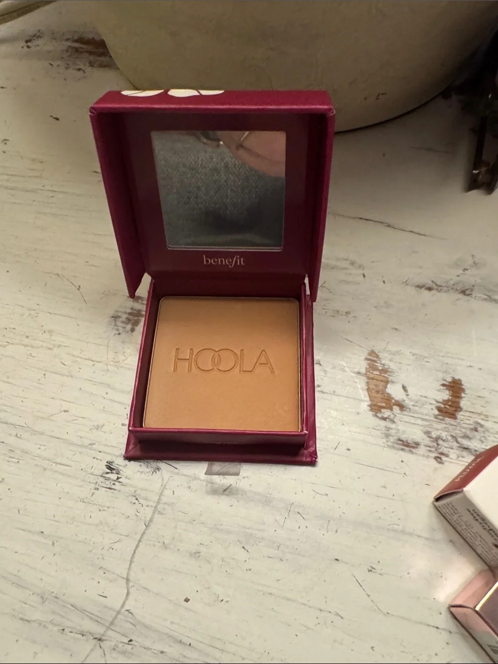 Benefit Hoola Compact in Burgundy with Cream Floral Accent